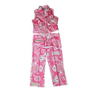 Vintage 90s Judys Pink Swirl Print Set Vest and Pants Retro Y2K Juniors Size 11